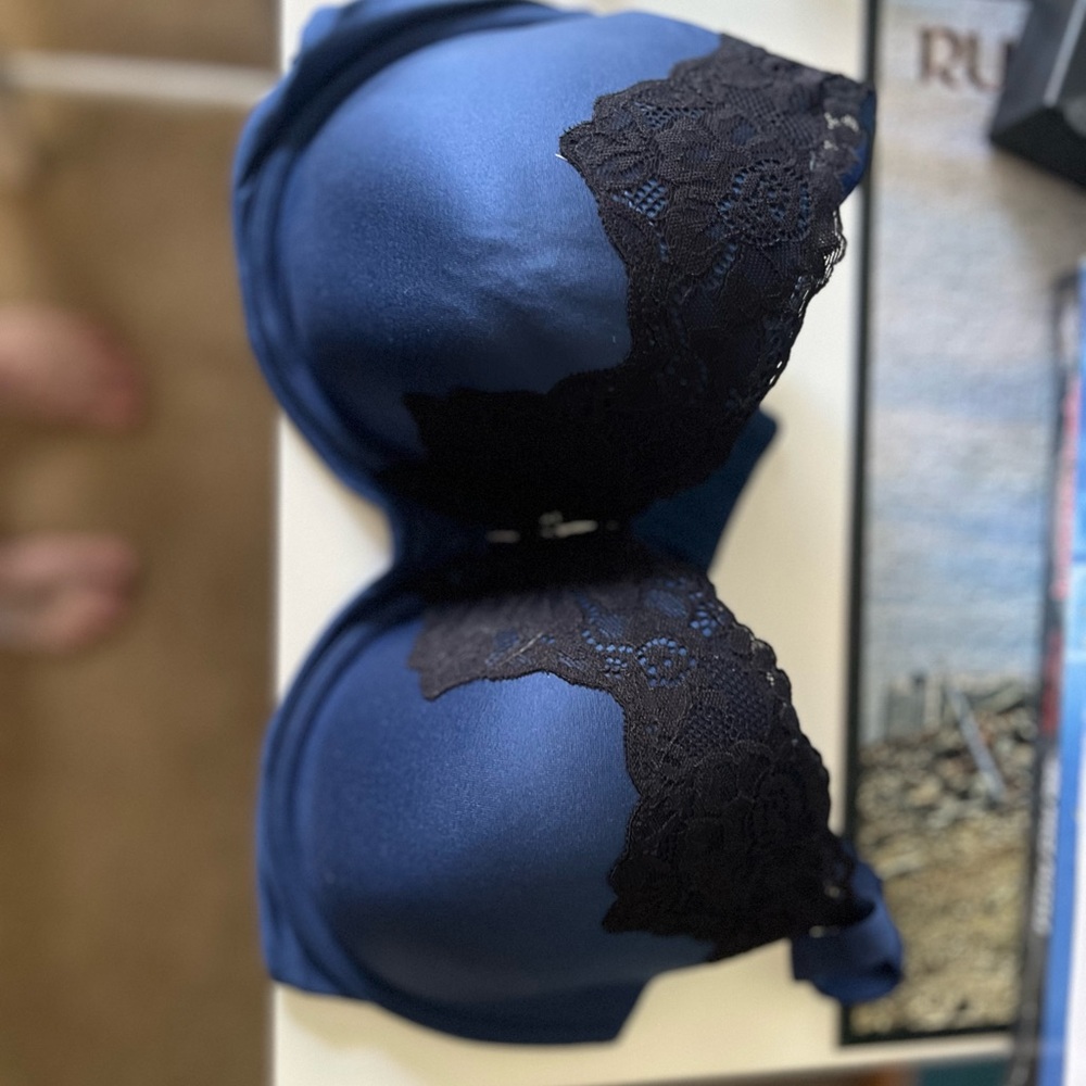 Elegant Blue and Black Lace Bra